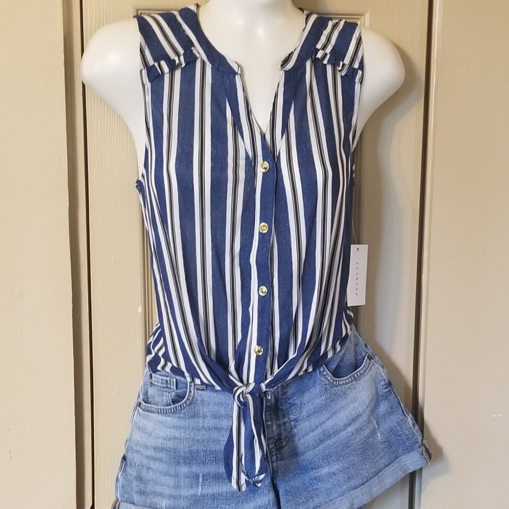 Ivy Rose Striped Button Up Tank w/ Tie